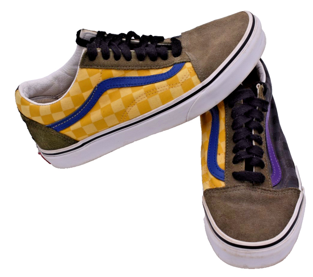 VANS Old Skool Low Top Checkerboard Skate Shoes Green / Yellow Mens 7 Womens 8.5